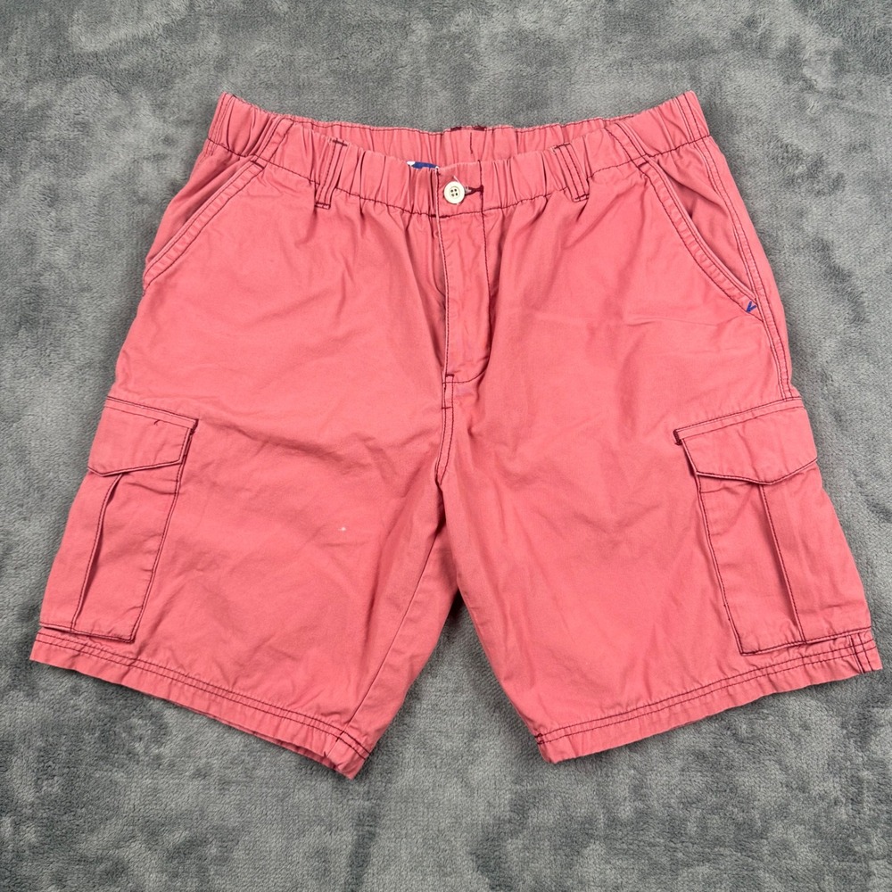 Tommy Bahama Mens Cargo Shorts Large Pink Cotton Elastic Waist Salmon 7 Inseam
